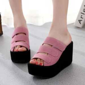 Free Shipping Trendy Oversized Korean-Style Velcro High-Heeled Matte WomenS Sandals Spring And Summer Thick-Soled Wedge Sandals