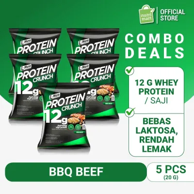 L-Men Protein Crunch BBQ Beef 20g (12g protein / serving) (5 Packs) - Camilan Tinggi Protein Bebas Laktosa