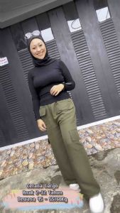 Celana kulot kargo Anak 2-12 tahun dan Dewasa bahan crincle