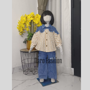 SETELAN ANAK PEREMPUAN MOTIF SALUR JEMA JEANS  CELANA CARGO PREMIUM USIA 3-12 TAHUN/SETCEL JEANS TERLARIS