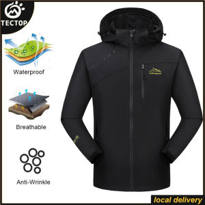 TECTOP Hiking Outfits Tactical Jackets For Men Outwear Military Waterproof Jacket With Hood Lightweight Mens Jackets Zipper Coats Windbreaker