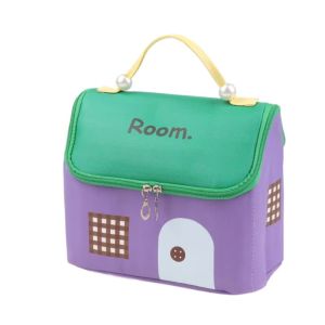 IVAOU Cute House Shape Makeup Bag Large Capacity Polyester Cosmetic Case Portable Color Travel Makeup Handbag for Women