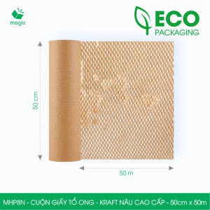 MHP8 – 0.5x50m – Cuộn giấy Kraft tổ ong đóng hàng chống sốc thay thế bóng khí - Nhiều chất liệu