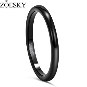 ZOESKY 2mm Tungsten Wedding Bands Black Ring for Women Polished Engagement Rings Size 4-12