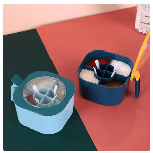 4 in 1 Multi Compartment Spice Condiments Container with Spoon Cover Sugar Salt food storage