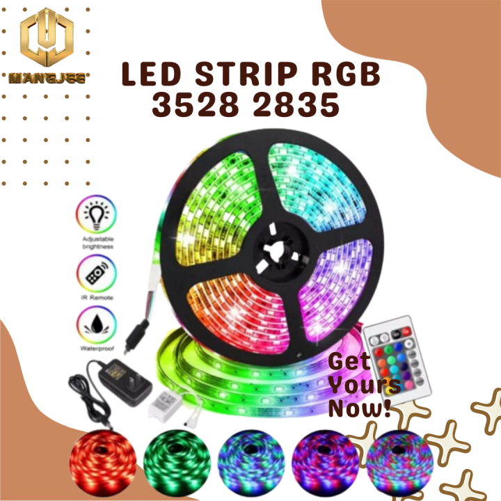 LED STRIP RGB 3528 2835 WARNA WARNI IP44 10M AC 220V + ADAPTOR + REMOTE ...