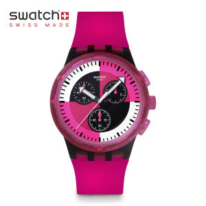 Swatch Chrono FUCHSIA LINES SUSB110 Pink Silicon Strap watch
