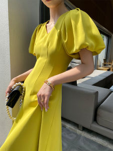 ALisa Sonya ผู้หญิงแฟชั่นสบาย ๆ สไตล์เกาหลีคอ V แม็กซี่แขนฟอง Drawstring เอวกระโปรง