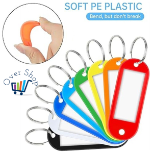 OVER SHOP Soft PE Plastic Keychain Tags in Various Colors with Metal Rings for Labeling