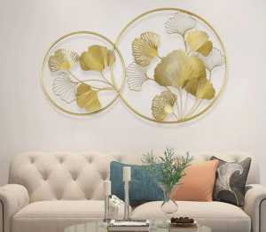 Walldecor Berkah Hiasan Dinding Tanpa Frame Model Bulat 100x55 Wall Dekor Nordic Daun Bunga Gingko