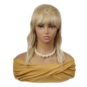 MOLISAN ความยาวปานกลาง วิกผมไล่ระดับสีพร้อมหน้าม้า หมวกคอสเพลย์ 16 นิ้ว วิกผมมัลเล็ตสีบลอนด์แบบออมเบร ของตกแต่งผม ซินเธติก ทรงผมลอนหลายชั้น สำหรับผู้หญิง