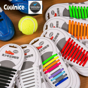 COOLNICE Silicone No-Tie Shoelaces TEENAGER-ADULT SIZE Patented Premium Product Item LX-E 9+9 One Pair 18 Pieces Elastic Durable Fashionable Tie-Free Flat Silicone Shoelaces