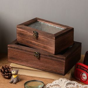 HUANG วินเทจ กล่องเก็บของไม้ ดอกไม้แอปเปิ้ล Crabapple ตกแต่งด้วยการตกแต่ง กล่องเก็บภาพ กล่องหน่วยความจำ เคสฝาพับ กล่องเครื่องประดับอัญมณี จัดตาราง