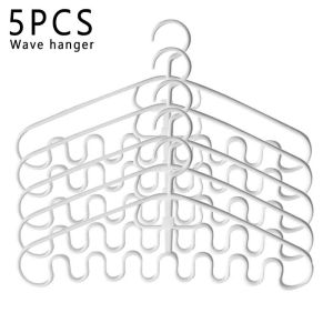 5pcs Multifunctional Wave Shaped Clothes Hanger Non-slip Plastic Hanger Space Saving Closet Organizer Storage Hangers Multi-port Support Adult/Child Hanger