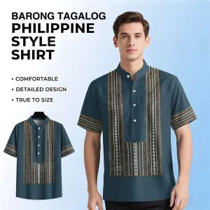 2025 Philippine Barong Tagalog for Men Modern Ethnic Pattern Floral Print Traditional Clothing Comfortable Breathable Large Size Vintage