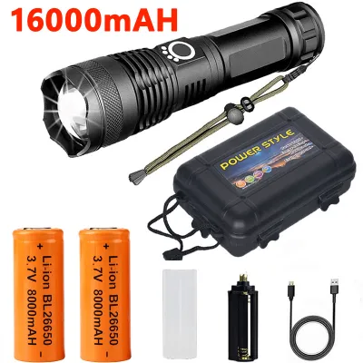 100000 lumens 16000mAH LED Powerful Flashlight Alloy Body 5 Lighting Modes Type-C Torch Light Tactical Flashlights Lampu Suluh Super Bright Rechargeable Lampu Suluh Paling Terang Dan Jauh 手电筒 强光 led 远射 可充电