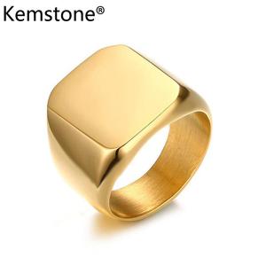 Nhẫn Kemstone Mặt Vuông Cho Nam Bằng Thép Không Gỉ Bóng 18MM Đơn Giản