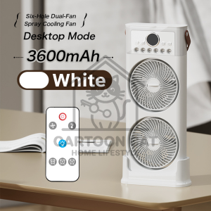 【SG STOCK】 Nozzle Mist Cooling Fan Humidifier 3in1 3600mAh USB-C Quiet for Home Office Camping (Cream)