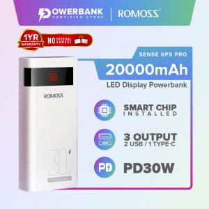 Romoss Sense 6PS+ PD 18W / Sense 6PS Pro 30W Prower Bank 20000mAh Quick Charging Original Powerbank for Mobile Phone
