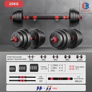 Dumbbell Barbel set peralatan fitness 20 kg bisa disambung Tiang Angkat EBUY 010-77