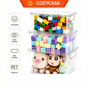 【CozyCasa】 Stackable Clear Toy Organizer Boxes with Lids | Visible Home Storage