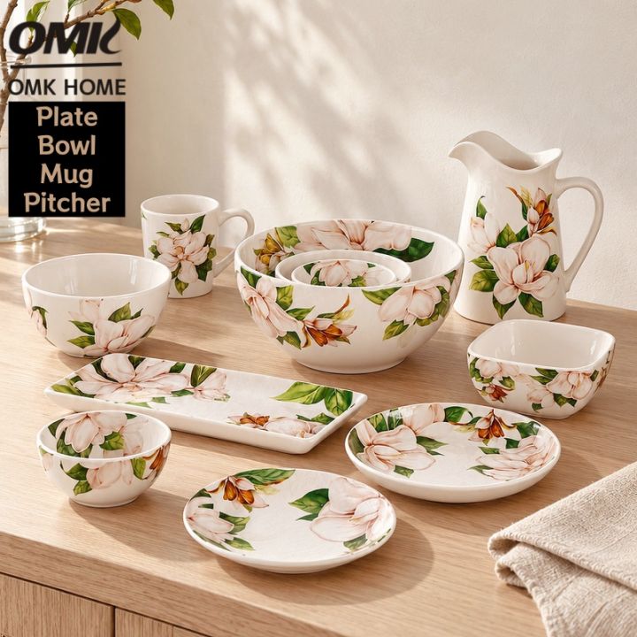 Omk phong cách Mỹ underglaze Bộ đồ ăn gốm, đĩa cơm tối, tấm sâu, Khay ...