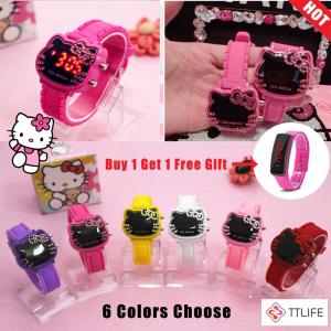 TTLIFE 5 Colors LED Hello Kitty Watch Women Led Digital Cartoon Wrist Watches Children Girls Casual Womens Clock [Buy 1 Get 1 Free]