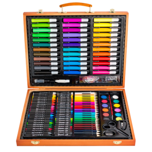 150 Piece Children's Painting Set - Watercolor Pencils, Tools, and Pens - Perfect Christmas or Birthday Gift - Art Supplies in Wooden Package - Size 39x30x4cm
