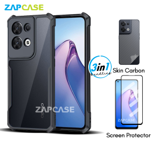 3in1 Case Oppo Reno 8 5G Armor Fushion Casing Free Tempered Glass Dan Skin Carbon