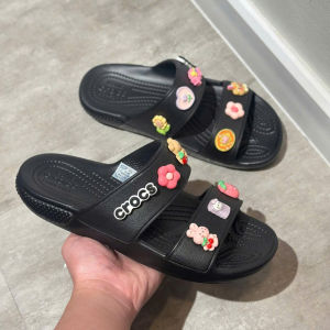 Dép 2 quai ngang cross Band Classic chuẩn xịn đúc liền khối màu ĐEN tặng stic