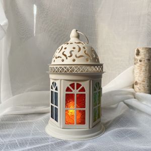 Vintage Metal Candlestick Moroccan Stained Glass Aromatherapy Candle Holder Decoration Ornaments Iron Wind Lamp 欧式复古金属烛台