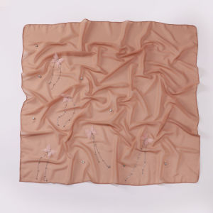 Jifang Luxury Rhinestones Butterfly Long Tassels Chain Plain Bubble Chiffon Square Scarf Viral Muslim Hijab Bawal 90x90cm QT15