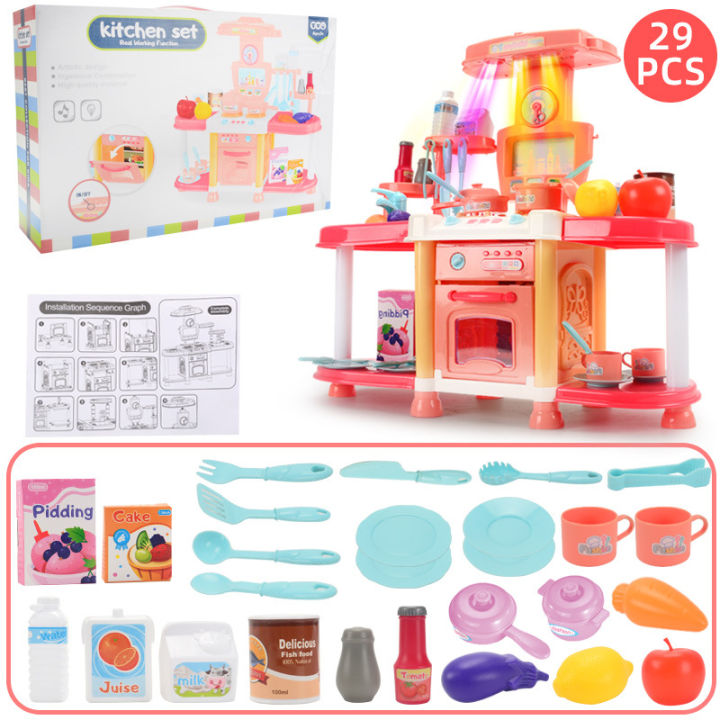 Children Big Kitchen Set Pretend Play Toys Cooking Food Miniature