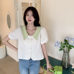 LHSunday สินค้างานดี✨เสื้อผ้าแฟชั่นผู้หญิง เสื้อครอปแขนสั้นสีตัดกันสุดๆ เนื้อผ้านิ่มใส่สบาย สาวๆใส่แล้วดูแพงมากๆเลยน้าา💞