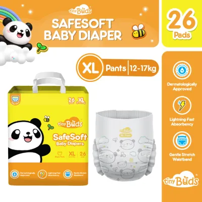 Tiny Buds Baby SafeSoft Pants Diaper XL 12–17kg (26pcs) | Hypoallergenic Double Leak Guard