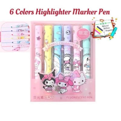6 Colors Highlighter Marker Pen Korea Stationery Multicolor Marker