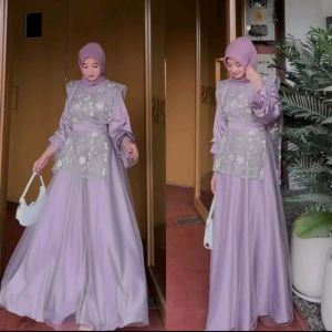 Dress Kondangan terbaru/ Felarie Set Dress Bahan Velvet Mix Brukat/Gamis Brukat Mewah / Dress Wanita