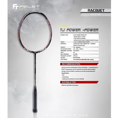 Fleet TJ Power Power Black Red No String Original Badminton Racket (1pcs)