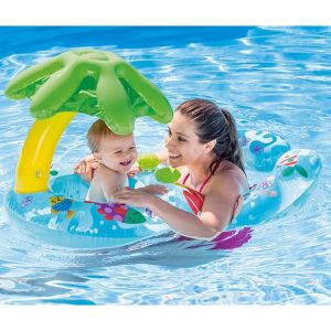 phao bơi cặp người lớn và em bé xỏ chân có mái che 56590 intex