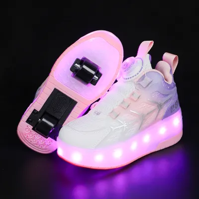 JUSTSL Boys roller skates with USB rechargeable invisible dual wheel retractable girls LED lights automatic ice skates