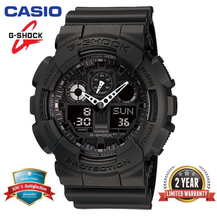 Original G Shock GA100 Men Sport Watch Dual Time Display 200M Water Resistant Shockproof and Waterproof World Time LED Auto Light Sports Wrist Watches with 2 Year Warranty GA 100 1A1 Ready Stock