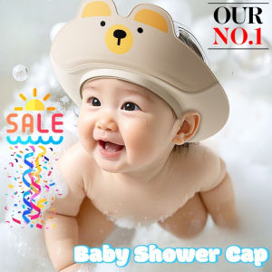 Baby Shower Cap Adjustable Bear Design Waterproof Hair Wash Hat Kids Ear Protection