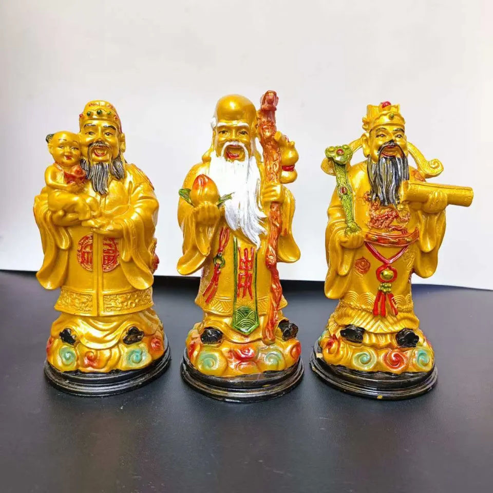Fengshui FU LU SHOU wise man lucky charm 8INCHES fu lou sou gold color  good luck charms home office house