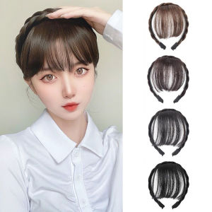 Synthetic Fake Bangs Hair Neat Fringe Bands With Double Row Braids Headband Heat Resistant Bangs in Hair Extensions Hairpieces