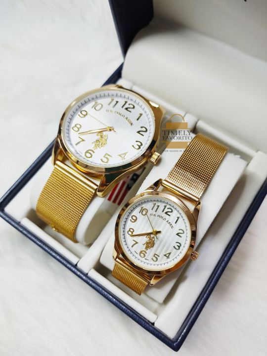 U.S Polo Assn His and Her Gold Mesh Strap watch set/couple watch
