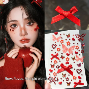 Christmas Tree Face Stickers Flash Diamond Embellished Heart