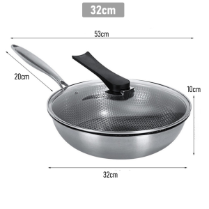 🐻DAILY2U🐻 HoneyComb 32cm Wok Nonstick Stainless Steel Frypot Cooking Frying Pan Kuali Wok Cookware Masak Cooking Pot