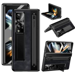 Vintage Leather Hinge Case For Samsung Galaxy Z Fold 7 6 5 4 With S Pen Holder Magnetic Kickstand Full Screen Protector Cover