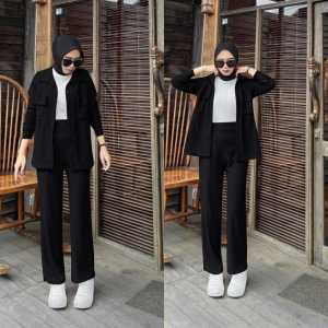 One Set Outer Pants Knit Karina Set Long knit / Setelan Baju Wanita Kekinian Crop dan Celana Kulot Premium