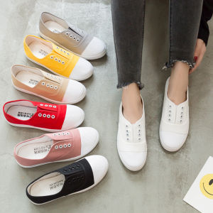 【Free Shipping】 Low-Cut Canvas Shoes Flat-Bottomed Casual Slip-On Lazy Shoes Ladies White Shoes
